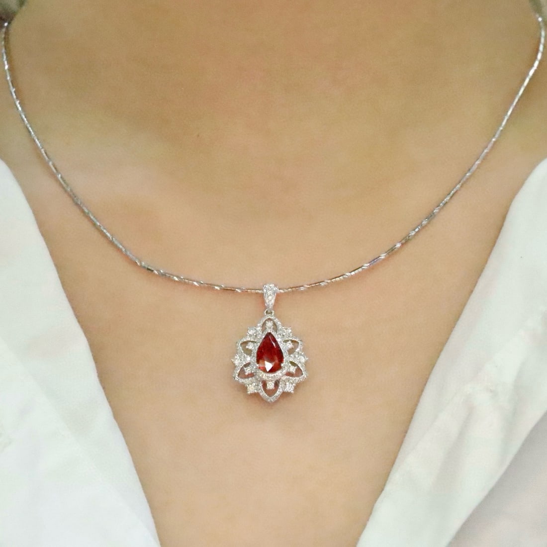 14k Gold 1.48 Ctw Natural Ruby & Diamond Pendant( Without Chain ) - 5