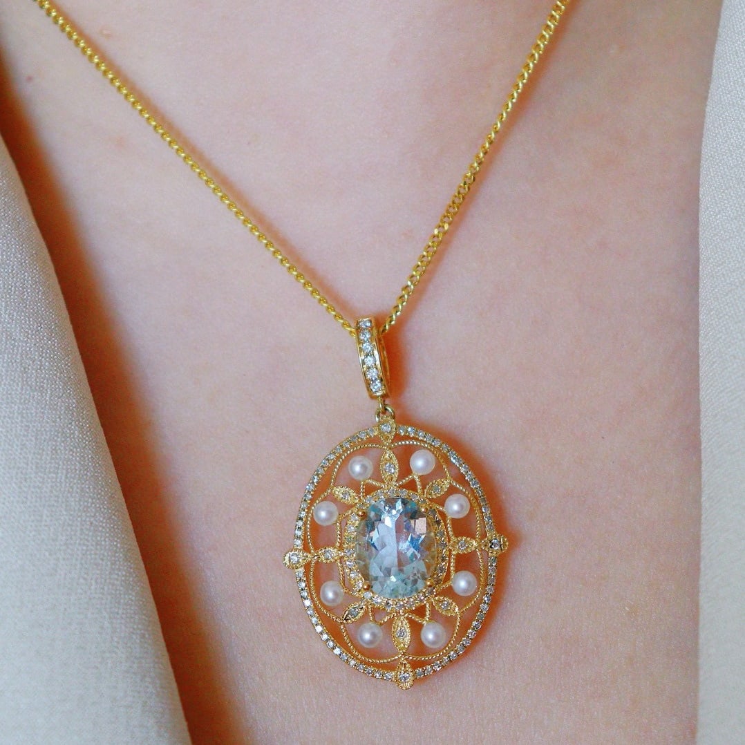 14k Gold 2.45 Ctw Natural Aquamarine & Diamond Pendant( Without Chain ) - 5