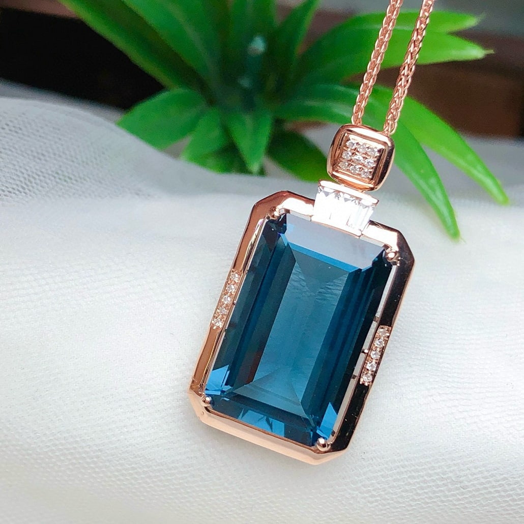 14k Gold 14.45 Ct Natural Topaz & Diamond & Sapphire Pendant( Without Chain ) - 2