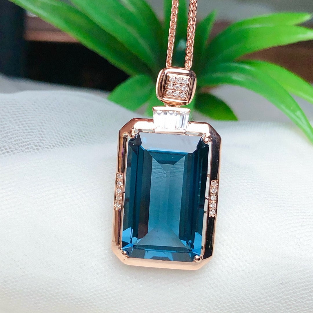 14k Gold 14.45 Ct Natural Topaz & Diamond & Sapphire Pendant( Without Chain ) - 5