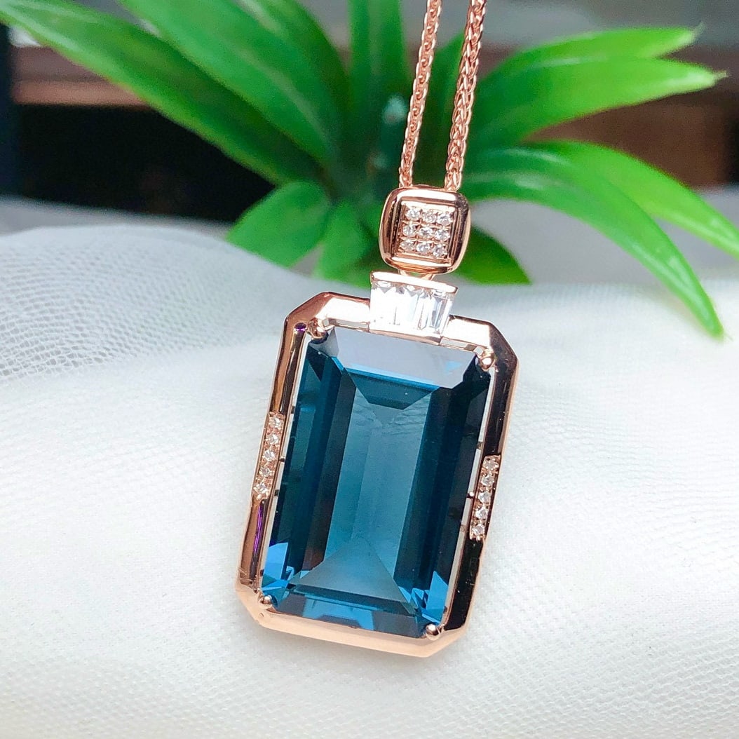 14k Gold 14.45 Ct Natural Topaz & Diamond & Sapphire Pendant( Without Chain ) - 6