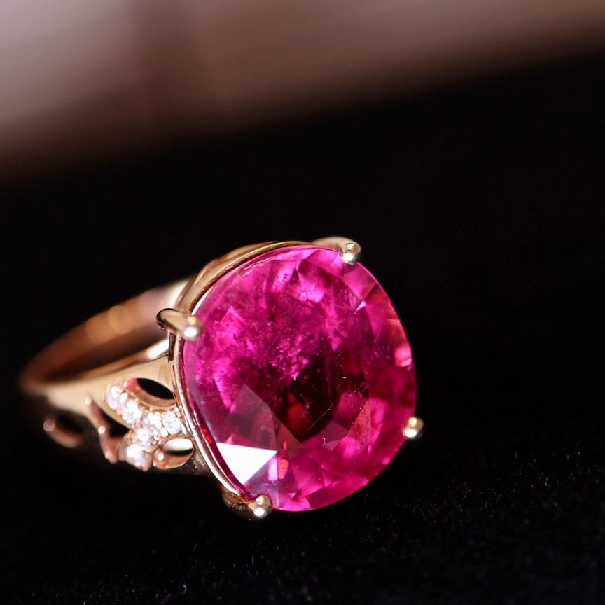 14k Gold 7.63 Ct Natural Tourmaline & Diamond Ring - 3