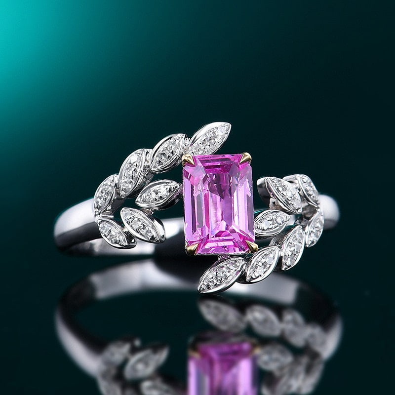 14k Gold 0.85 Ctw Natural Padparadscha Sapphire & Diamond Ring - 3