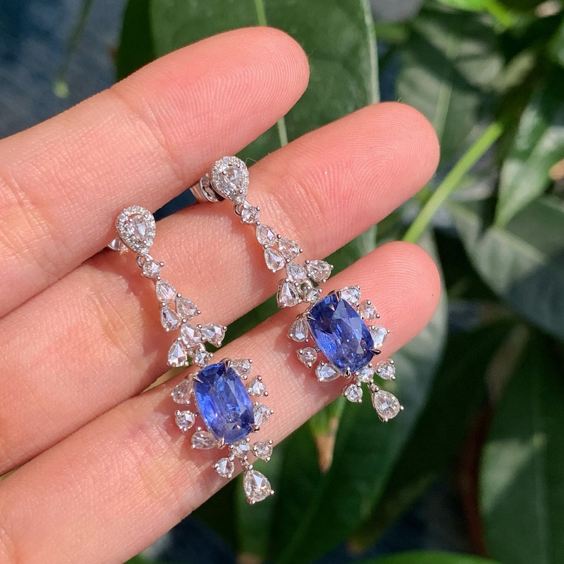 14k Gold 5.07 Ctw Natural Sapphire & Diamond Earrings - 2