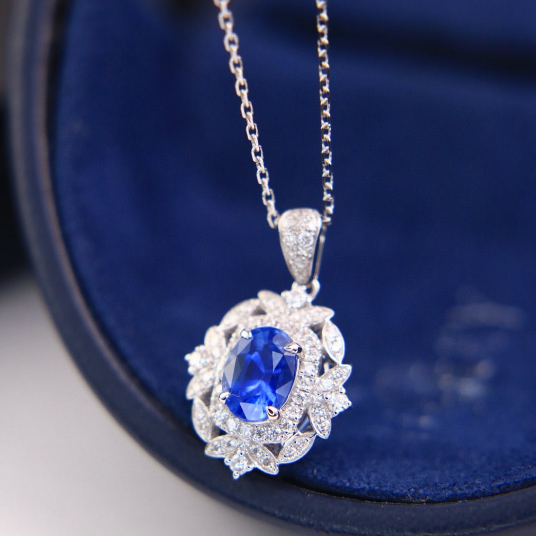 14k Gold 1.33 Ctw Natural Sapphire & Diamond Pendant( Without Chain ) - 2