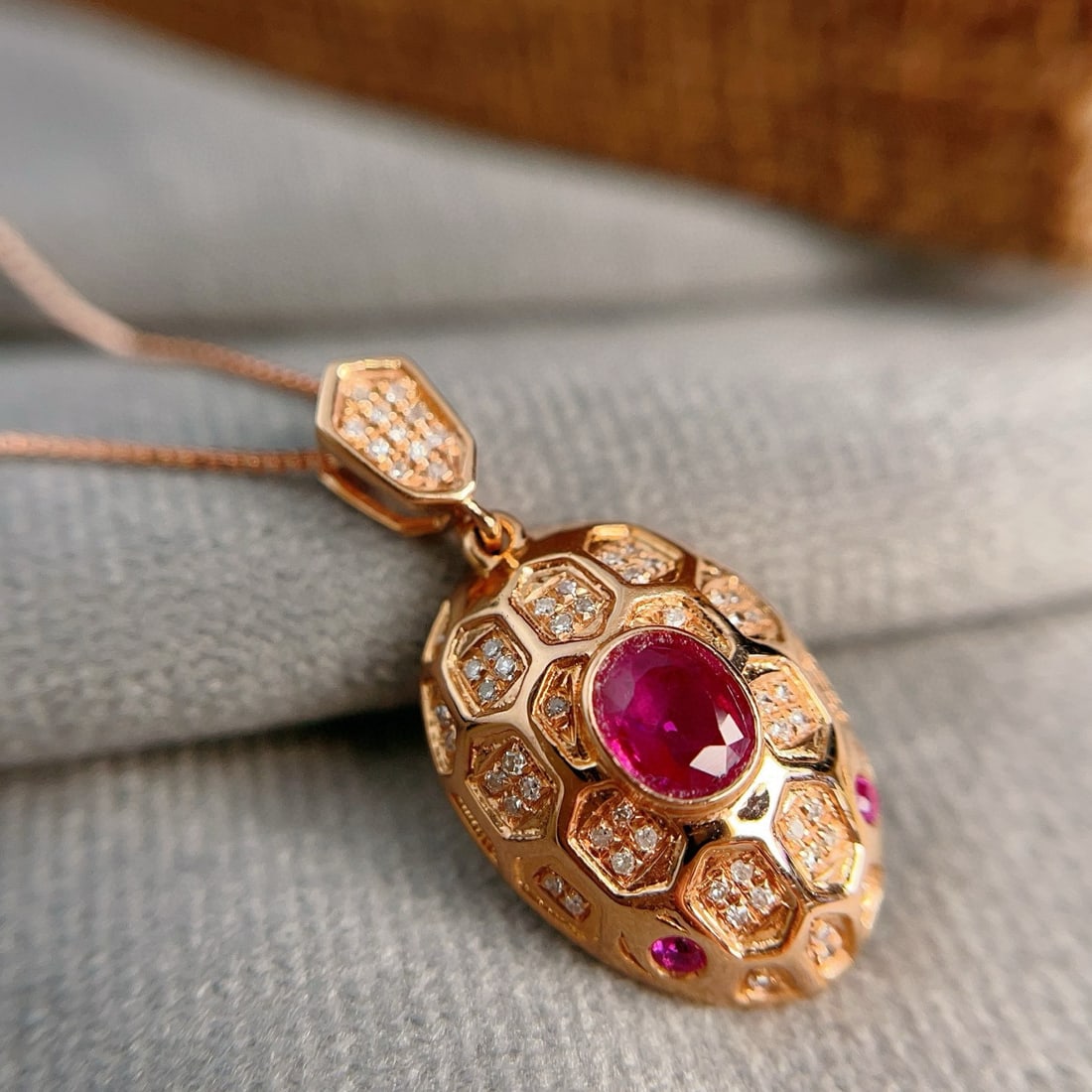 14k Gold 0.55 Ct Natural Ruby & Diamond Pendant( Without Chain ) - 4