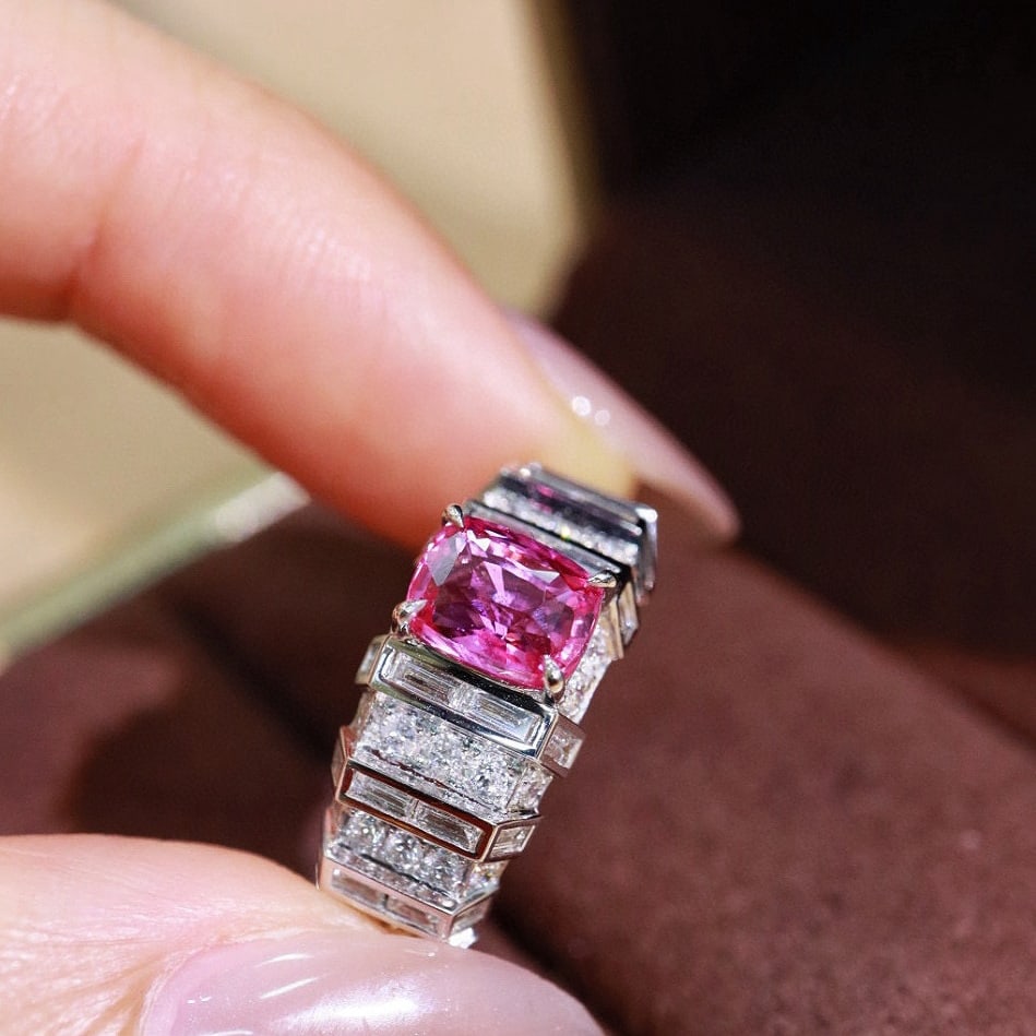 14k Gold 2.54 Ctw Natural Padparadscha Sapphire & Diamond Ring - 5