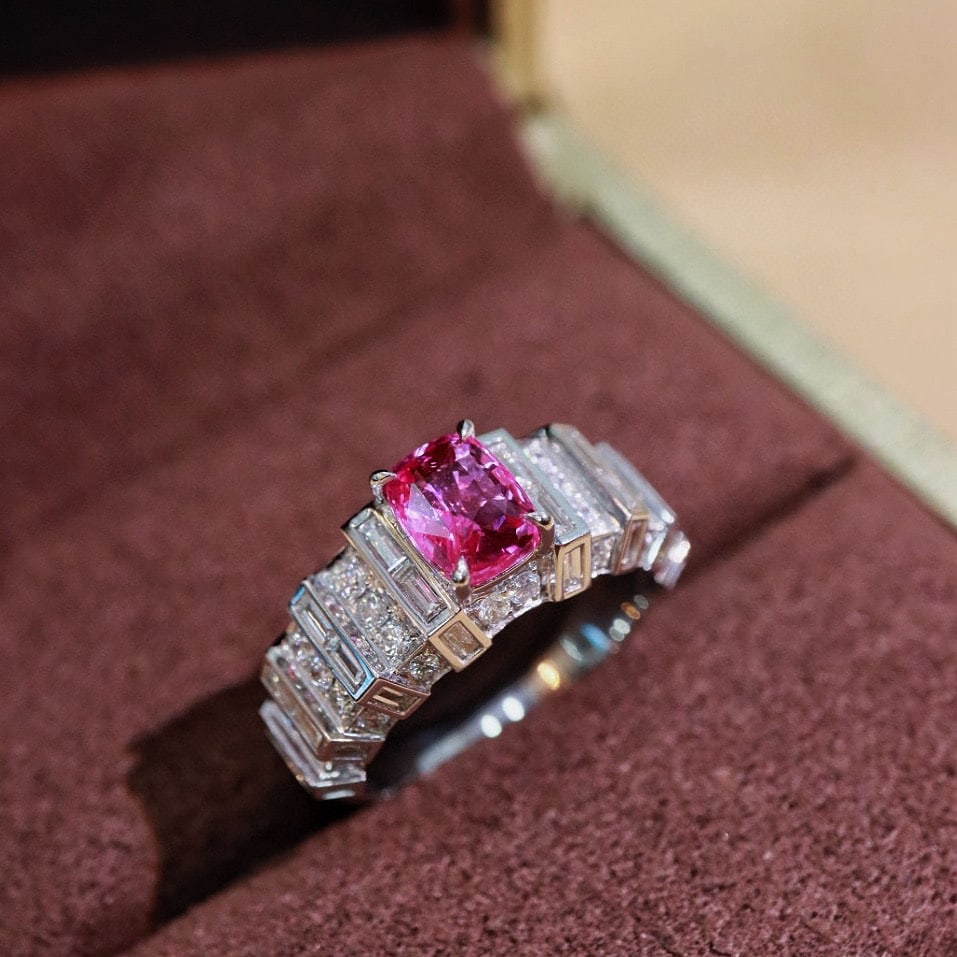 14k Gold 2.54 Ctw Natural Padparadscha Sapphire & Diamond Ring - 6