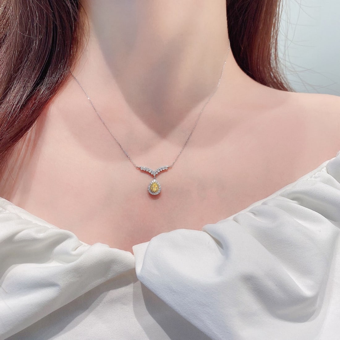 14k Gold 0.48 Ctw Natural Yellow Diamond & Diamond Necklace - 2