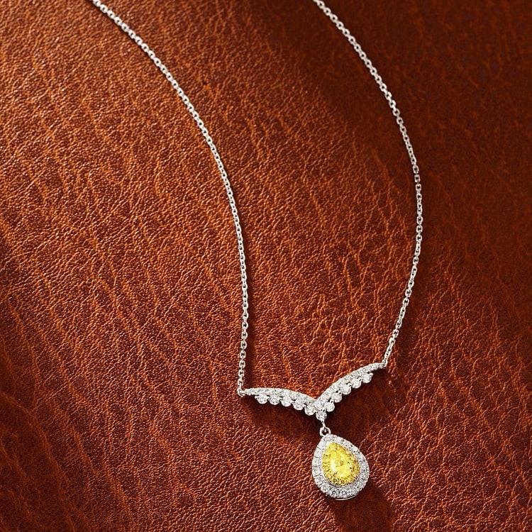 14k Gold 0.48 Ctw Natural Yellow Diamond & Diamond Necklace - 3