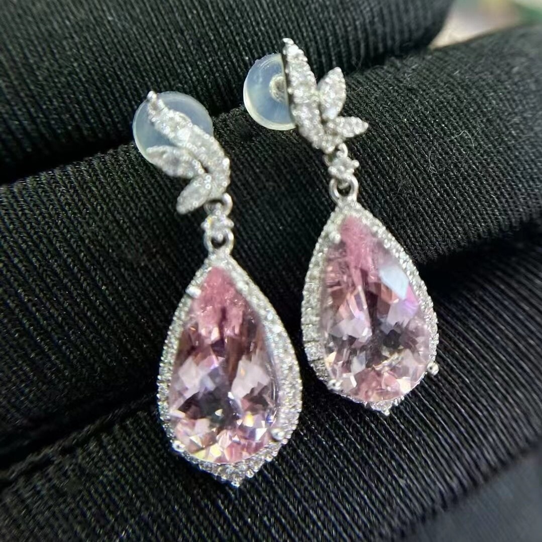 14k Gold 1.71 Ctw Natural Morganite & Diamond Earrings - 3