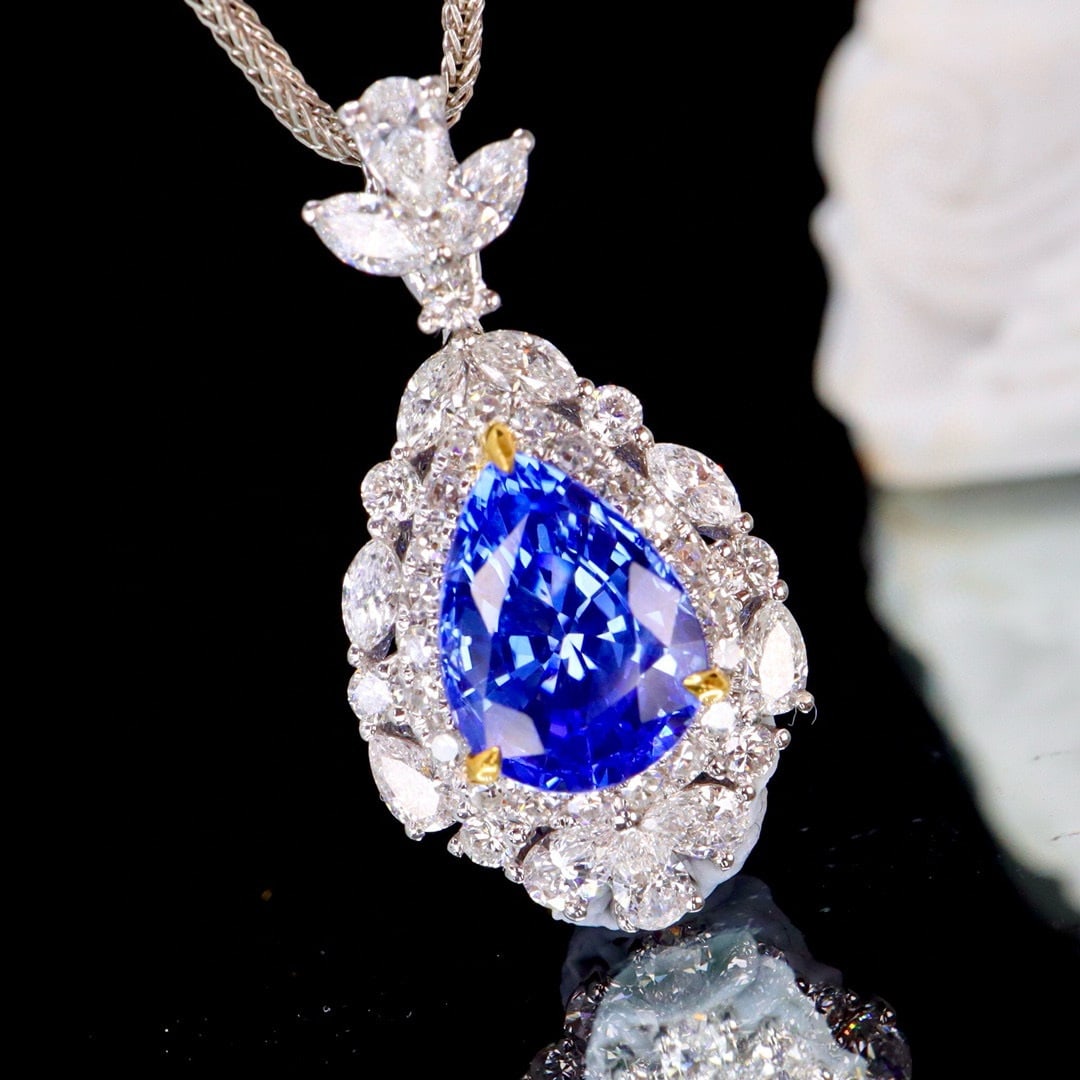 14k Gold 2.22 Ctw Natural Sapphire & Diamond Pendant( Without Chain ) - 2
