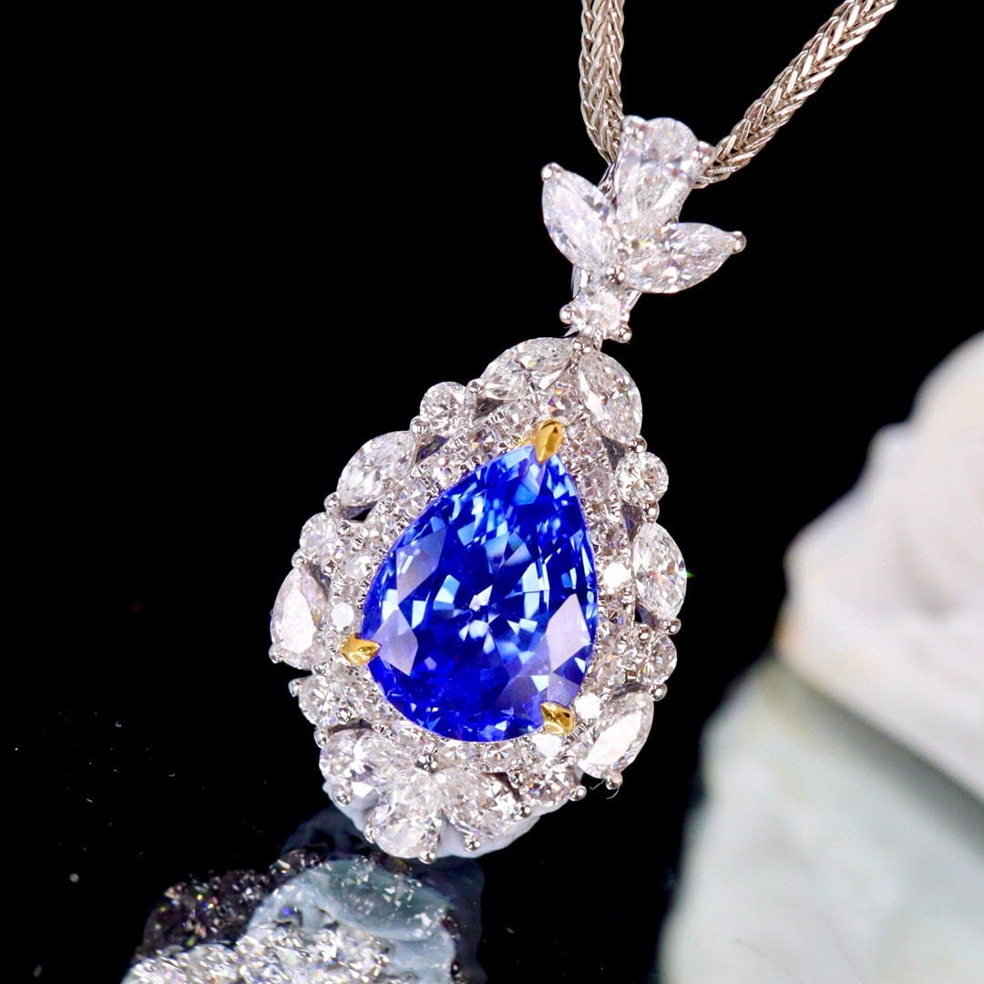 14k Gold 2.22 Ctw Natural Sapphire & Diamond Pendant( Without Chain ) - 3