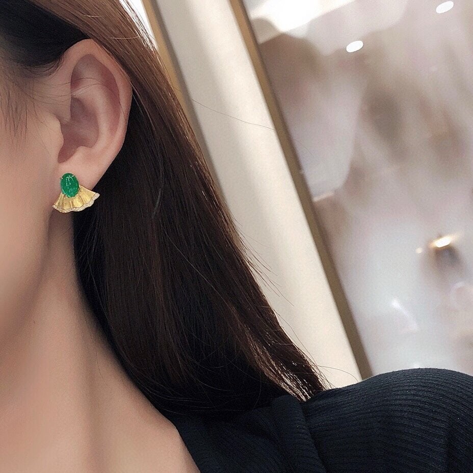 14k Gold 2.59 Ctw Natural Emerald & Diamond Earrings - 4