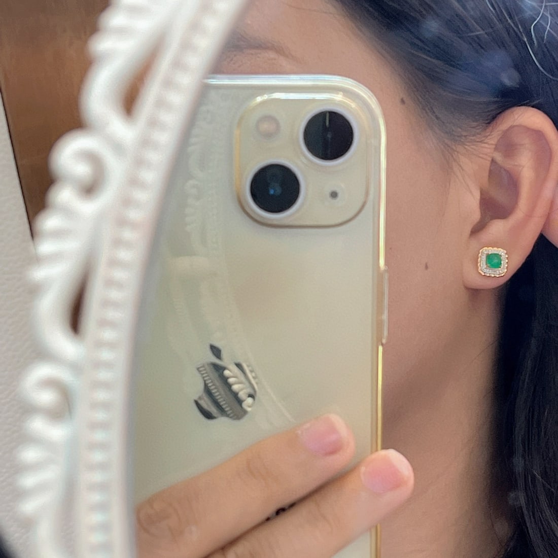 14k Gold 1.20 Ct Natural Emerald & Diamond Earrings - 6