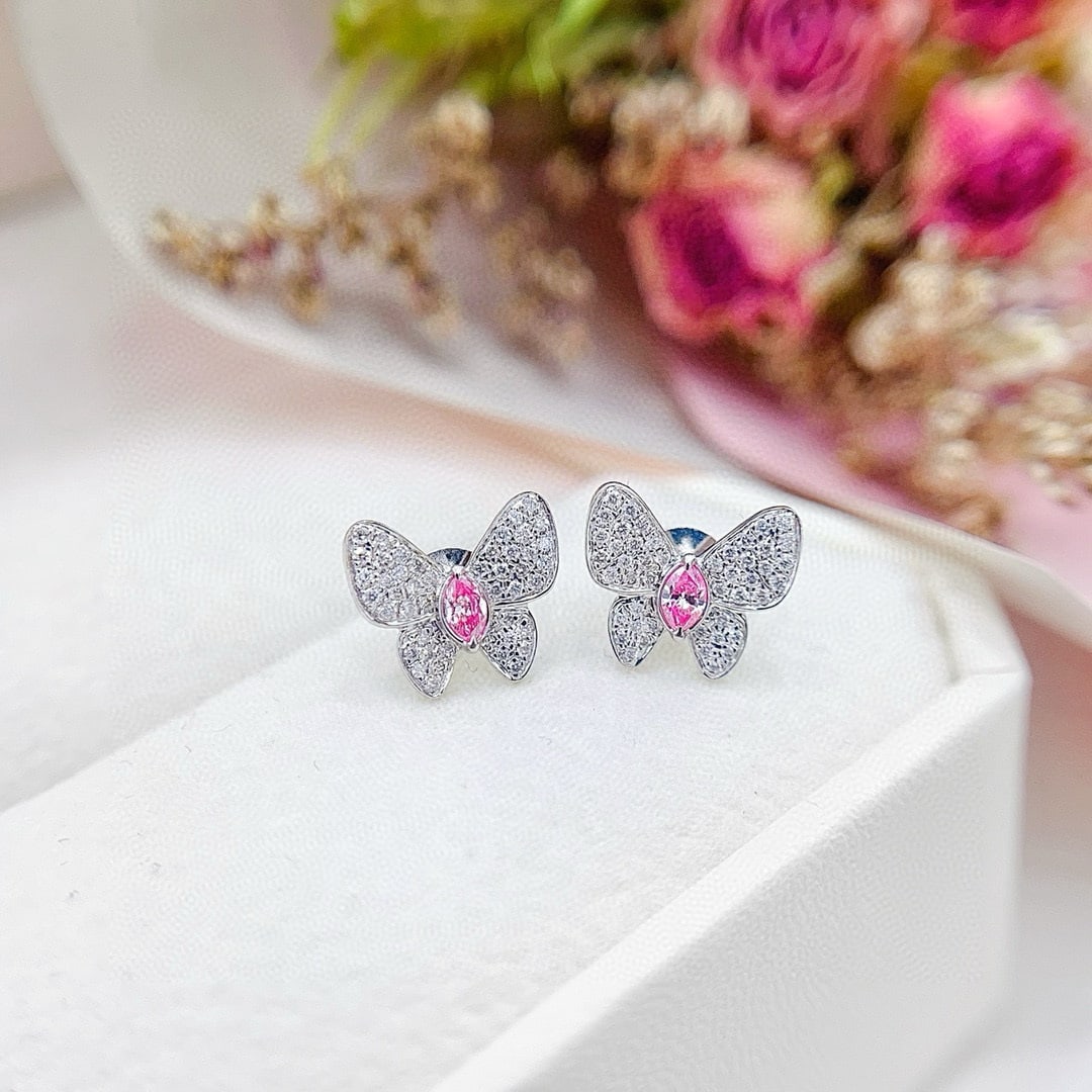 14k Gold 0.30 Ctw Natural Pink Diamond & Diamond & Butterfly Earrings: Ref:230950290 // gold content:14k gold // main gemstone:pink diamond // shape:marquise // carat weight:0. 10ct // color:pink // treatment:natural // // adjacent gemstone 2 : diamond // shape:round