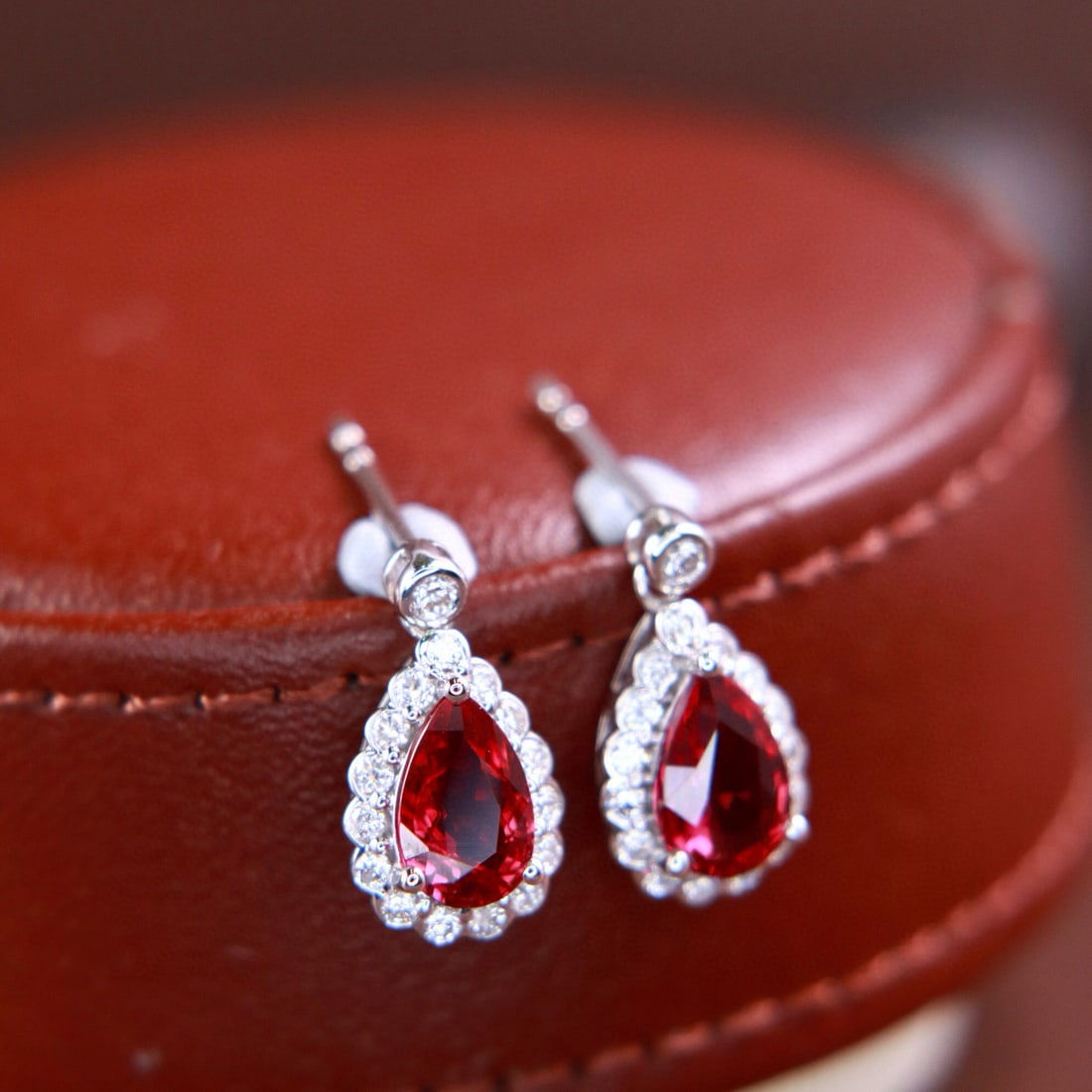 14k Gold 2.40 Ctw Natural Ruby & Diamond Earrings - 3