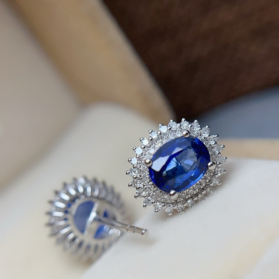 14k Gold 1.88 Ct Natural Sapphire & Diamond Earrings - 2