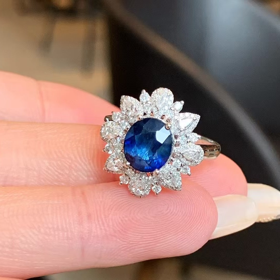 14k Gold 3.60 Ctw Natural Sapphire & Diamond Ring - 5