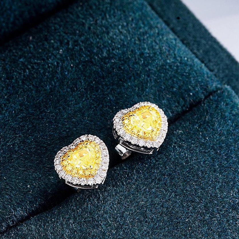 14k Gold 0.68 Ctw Natural Yellow Diamond & Diamond Earrings - 2