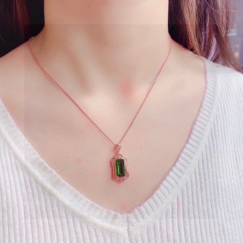 14k Gold 3.8 Ct Natural Tourmaline & Diamond Pendant( Without Chain ) - 3