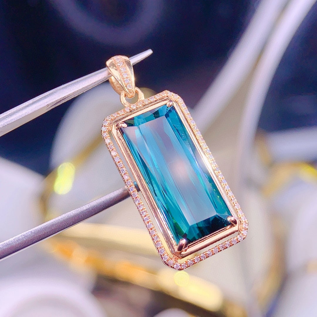 14k Gold 8.9 Ct Natural Tourmaline & Diamond Pendant( Without Chain ) - 5