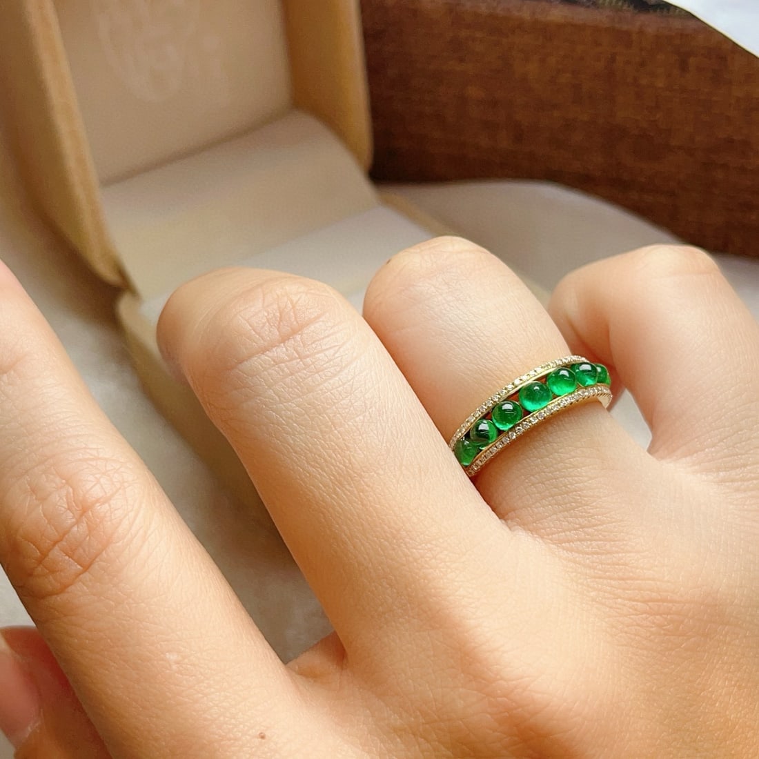 14k Gold 1.50 Ct Vivid Green Natural Emerald & Diamond Ring - 5