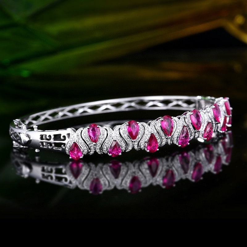 14k Gold 4.03 Ctw Natural Ruby & Diamond Bangle - 3