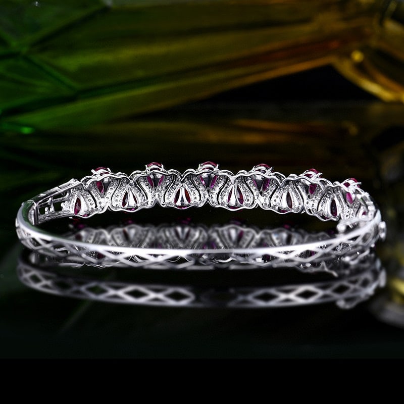 14k Gold 4.03 Ctw Natural Ruby & Diamond Bangle - 4