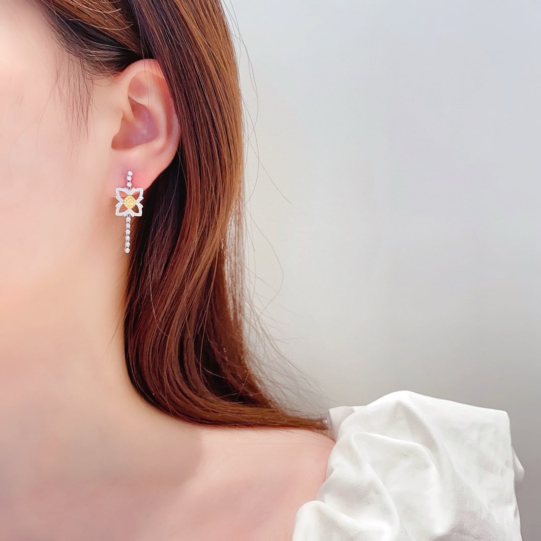 14k Gold 0.81 Ctw Natural Yellow Diamond & Diamond Earrings - 2