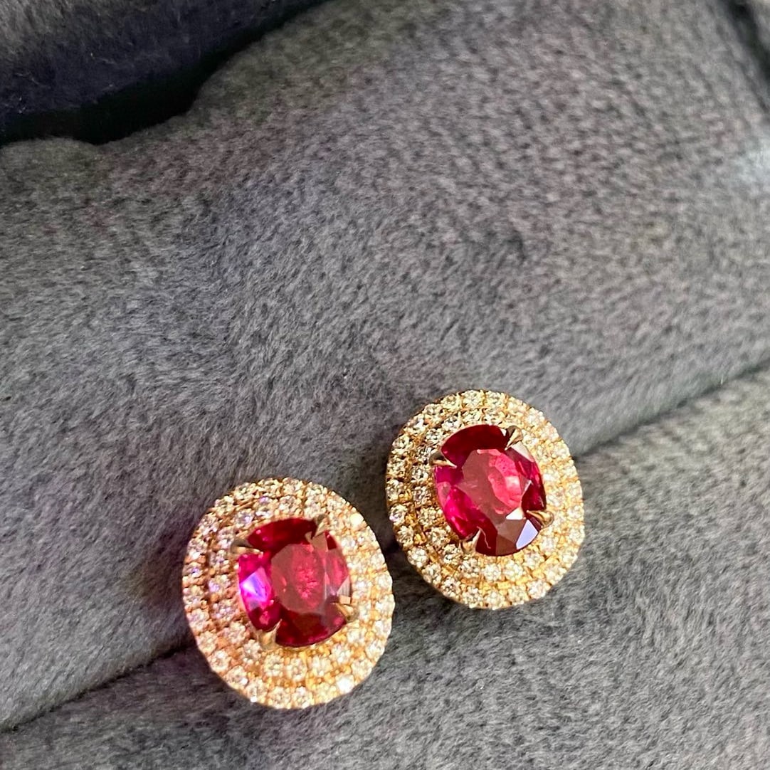 14k Gold 1.3 Ctw Vivid Red Natural Ruby & Diamond Earrings - 2