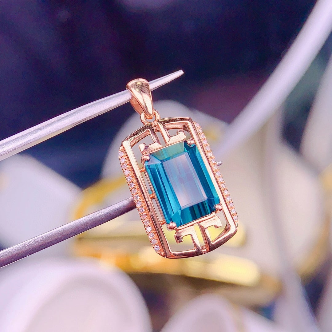 14k Gold 3.5 Ct Natural Tourmaline & Diamond Pendant( Without Chain ) - 5