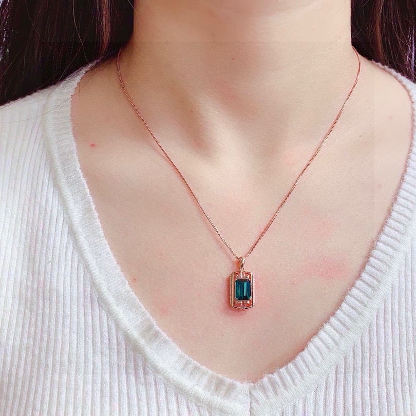 14k Gold 3.5 Ct Natural Tourmaline & Diamond Pendant( Without Chain ) - 6