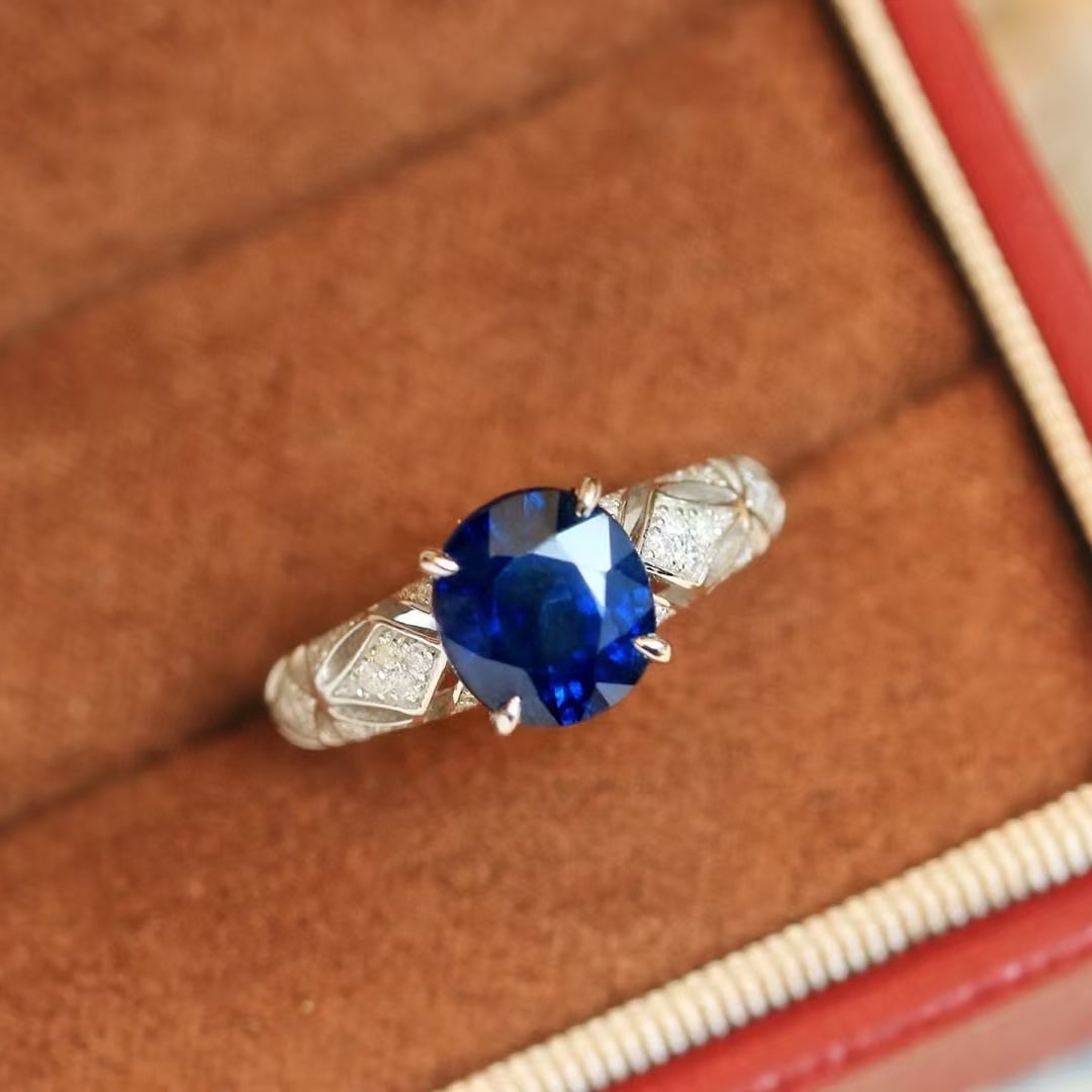 14k Gold 3.30 Ctw Natural Sapphire & Diamond Ring - 2