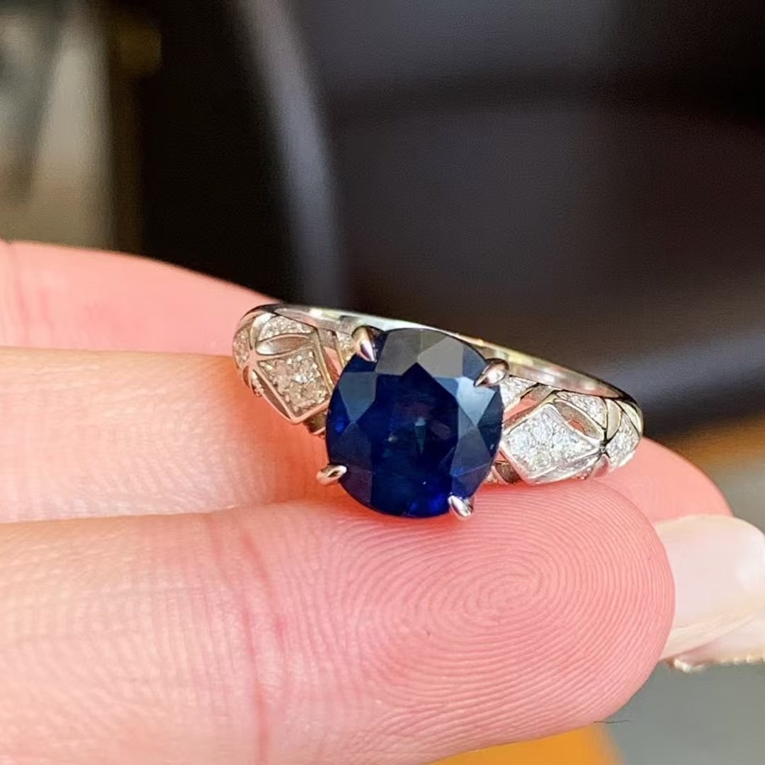 14k Gold 3.30 Ctw Natural Sapphire & Diamond Ring - 4