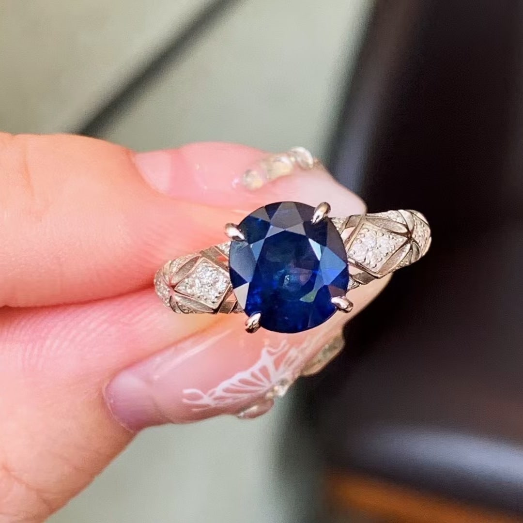 14k Gold 3.30 Ctw Natural Sapphire & Diamond Ring - 5