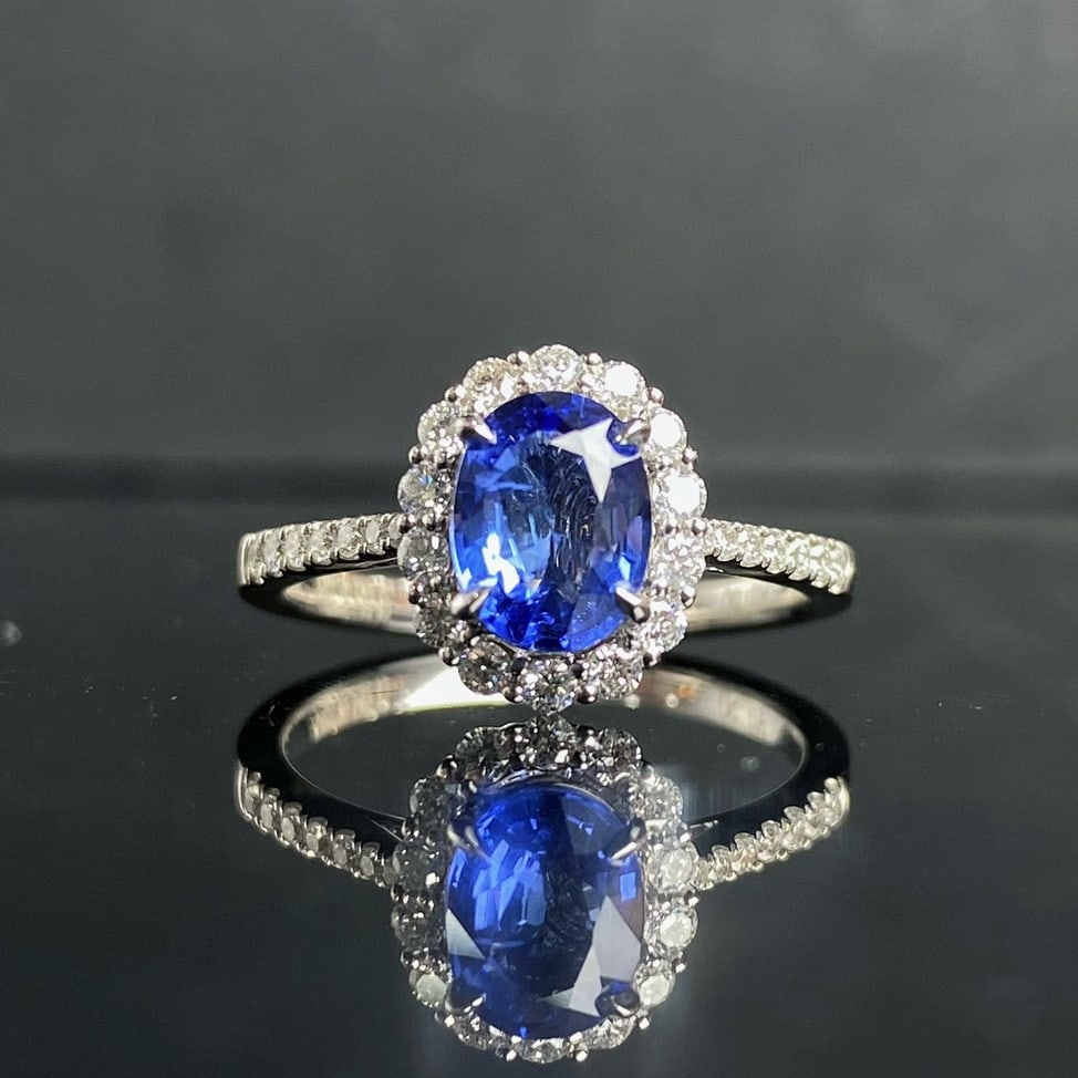14k Gold 1.87 Ctw Natural Sapphire & Diamond Ring: Ref:230950370 // gold content:14k gold // ring size:7. 25us // // main gemstone:sapphire // shape:oval // carat weight:1. 48ct // color:royal blue // treatment:natural // // adjacent gemstone 2 :