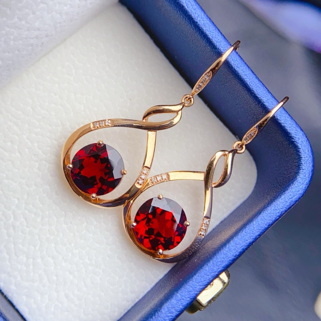 14k Gold 7.2 Ct Natural Garnet & Diamond Earrings - 5
