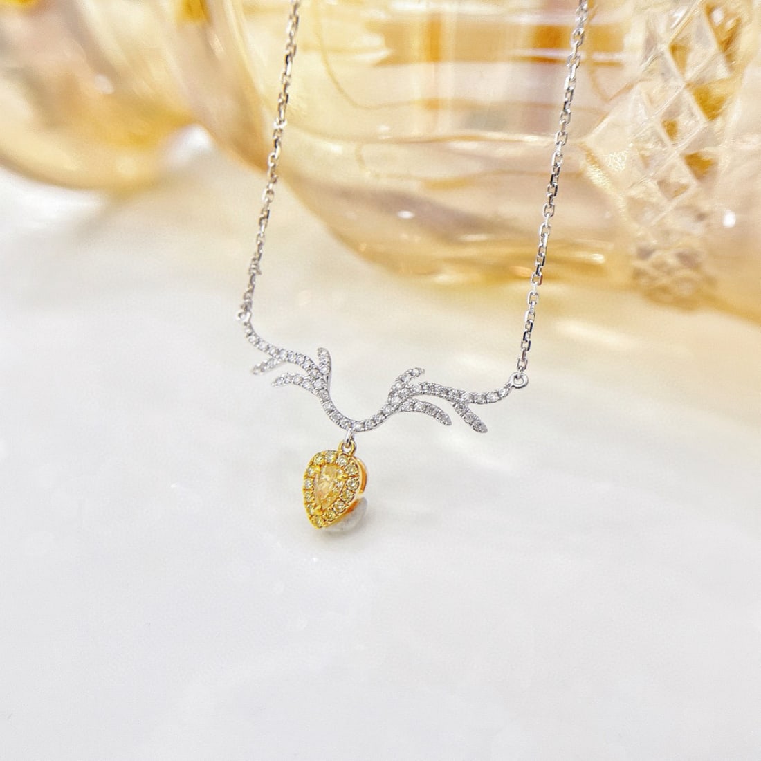 14k Gold 0.26 Ctw Natural Yellow Diamond & Diamond Necklace - 3