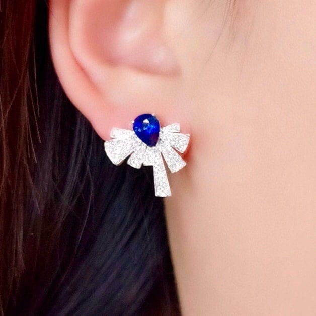 14k Gold 2.35 Ctw Natural Sapphire & Diamond Earrings - 3