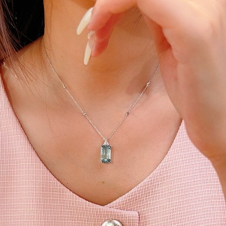 14k Gold 5.59 Ctw Natural Aquamarine & Diamond Necklace - 3