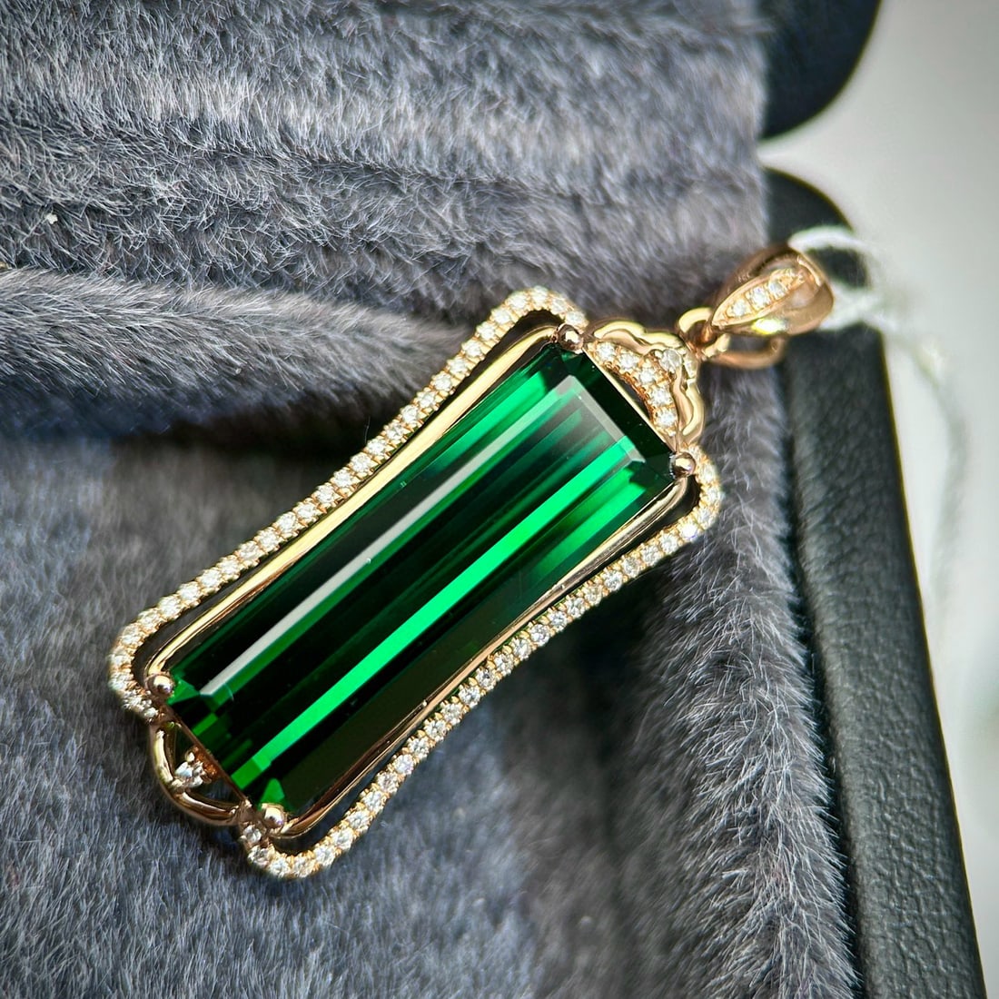 14k Gold 7.11 Ctw Natural Tourmaline & Diamond Pendant( Without Chain ) - 2