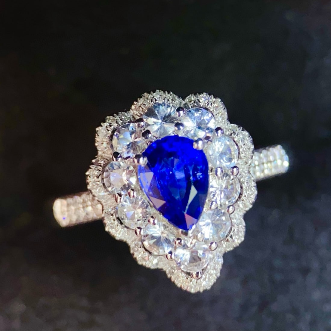 14k Gold 1 Ct Natural Sapphire & Diamond & Sapphire Ring - 2