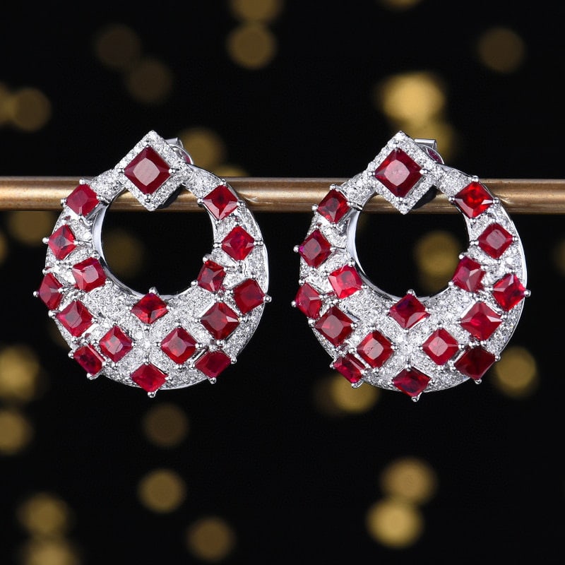 14k Gold 4.61 Ctw Natural Ruby & Diamond Earrings - 2