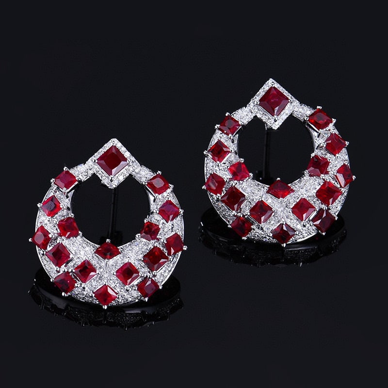 14k Gold 4.61 Ctw Natural Ruby & Diamond Earrings - 5