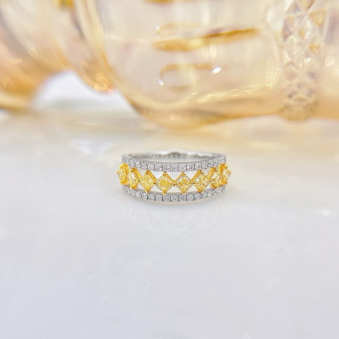 14k Gold 0.88 Ctw Natural Yellow Diamond & Diamond Ring: Ref:230950385 // gold content:14k gold // ring size:7. 25us // // main gemstone:yellow diamond // shape:cushion // carat weight:0. 68ct // color:yellow // treatment:natural // // adjacent gemstone