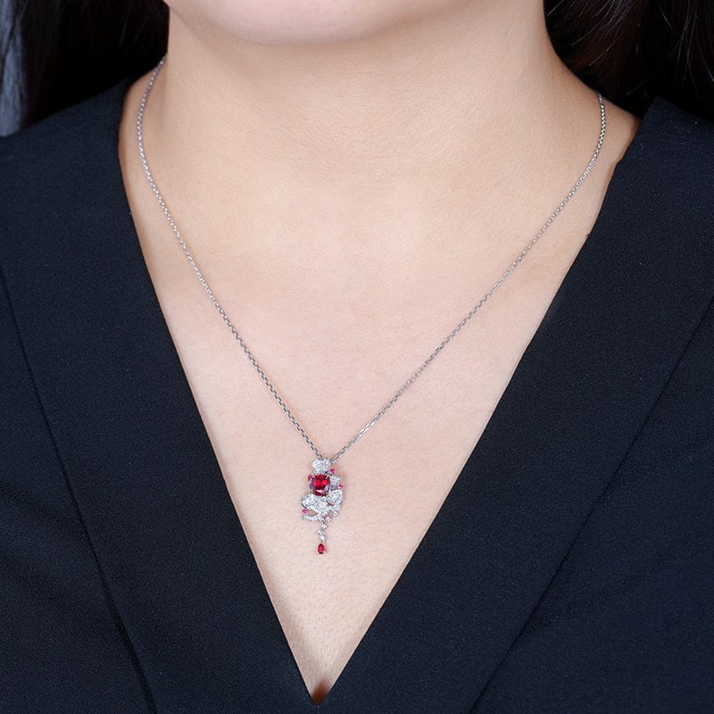 14k Gold 1.26 Ctw Natural Ruby & Diamond Pendant( Without Chain ) - 4