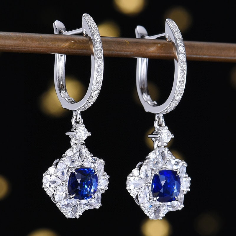 14k Gold 2.08 Ctw Vivid Blue Natural Sapphire & Sapphire Earrings - 2