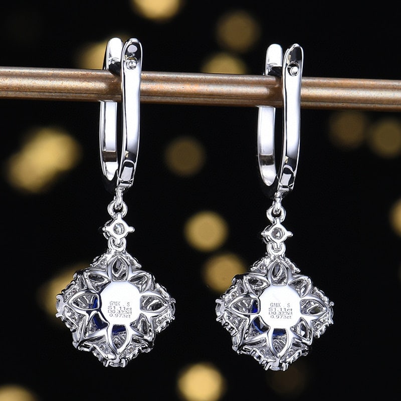 14k Gold 2.08 Ctw Vivid Blue Natural Sapphire & Sapphire Earrings - 3