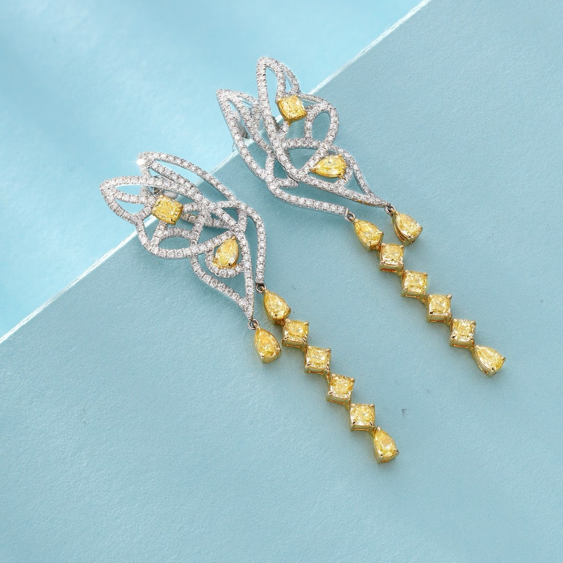 14k Gold 2.42 Ctw Natural Yellow Diamond & Diamond Earrings - 2